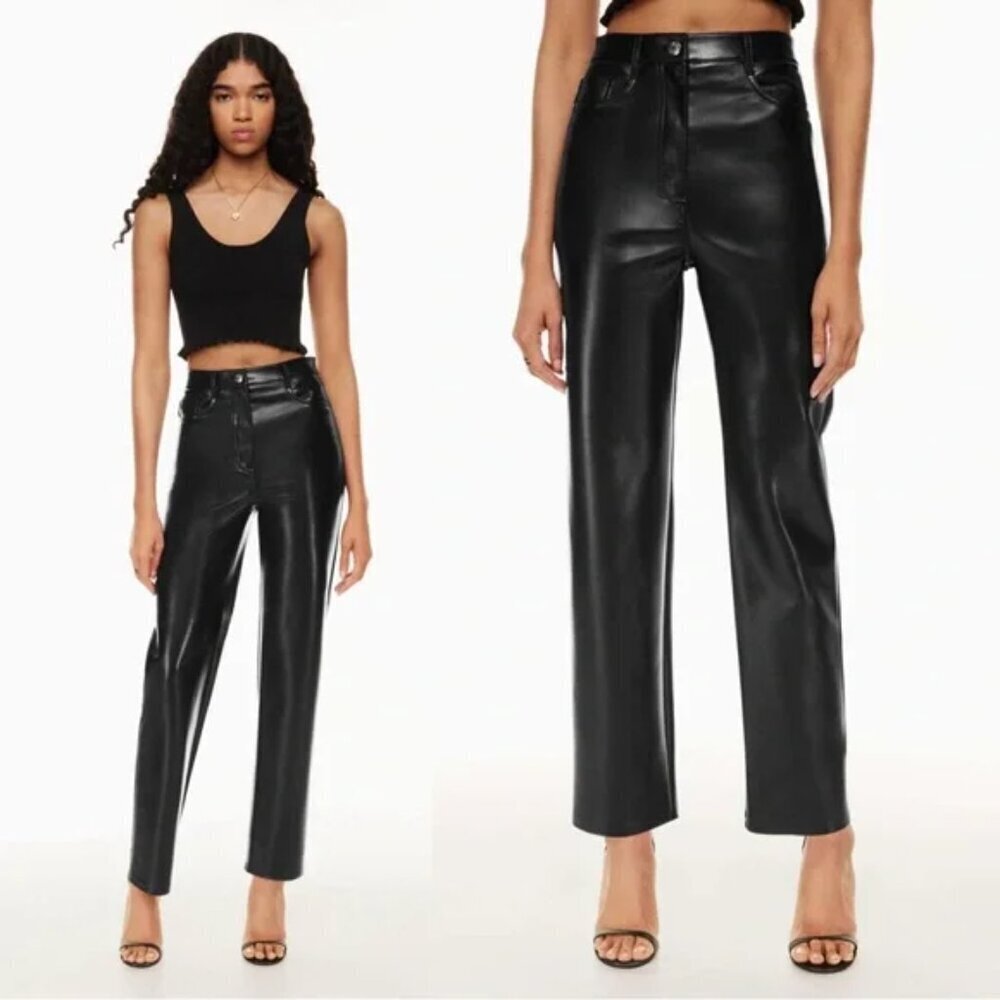 Wilfred High Waisted Melina Pants Size 00, Black Vegan Leather (Aritzia)